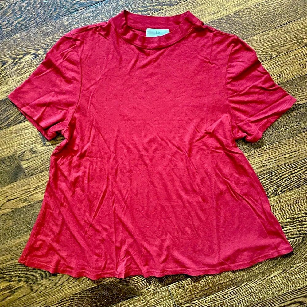 T.La for Anthropologie Everyday Mock Neck Tee Red XS *NWOT*
